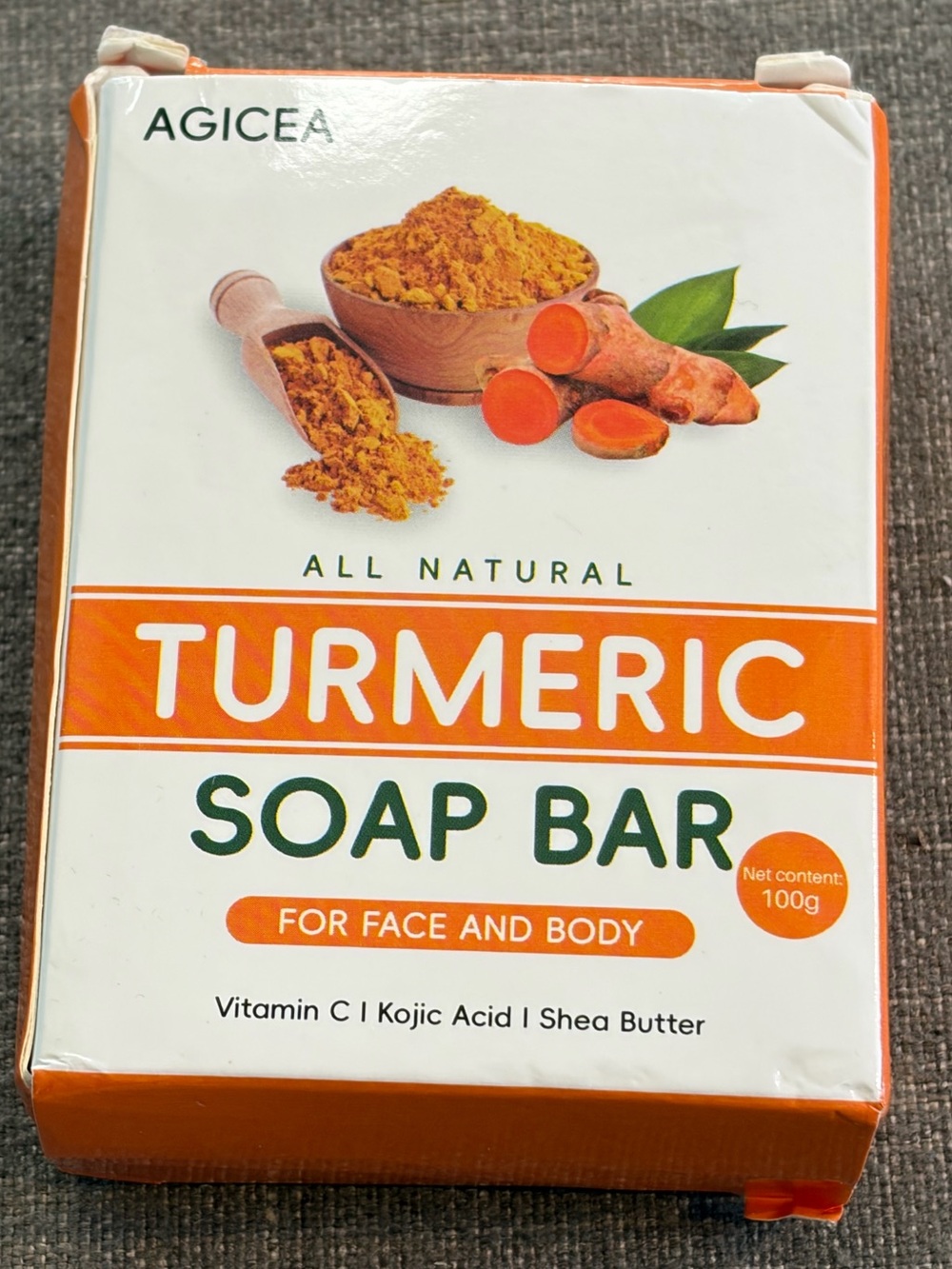 AGICEA Turmeric Kojic Acid Vitamin C Face & Body Soap Bar 100g New